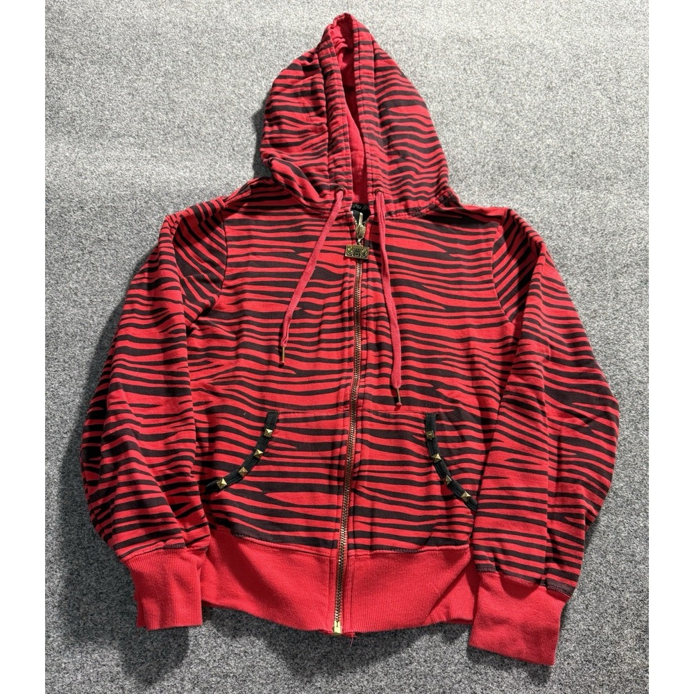 Abbey Dawn Avril Lavigne Zebra Striped Hoodie Cat Ears & Studs XL Y2K Vintage